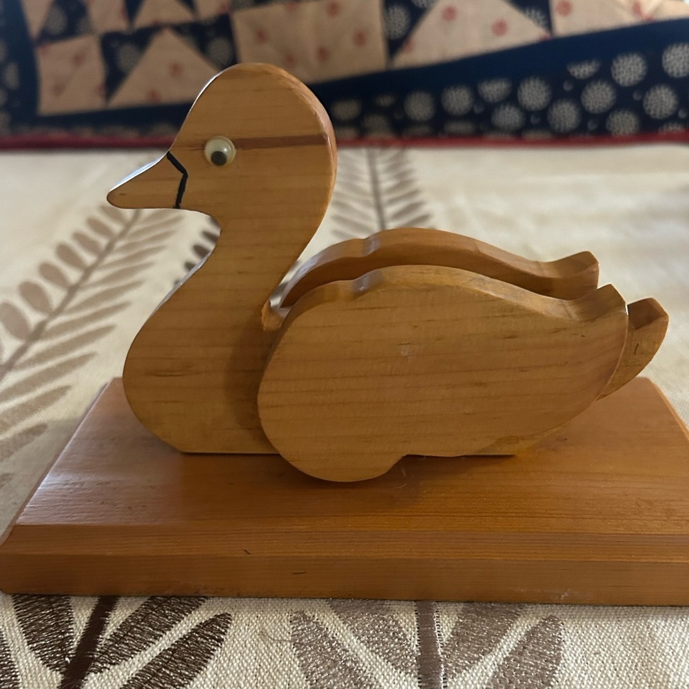 Carved Wooden Duck Decor Bookend Country Farmhouse Rustic